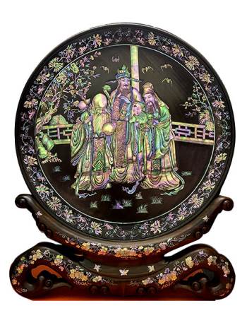 Đĩa Gỗ Trắc Khảm Phúc Lộc Thọ